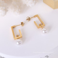 Trendy Stainless Steel 18k Gold Plated Earrings Rectangle